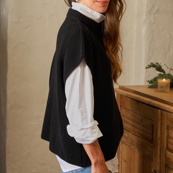 Frank & Eileen Montecito Black Pure Italian Cotton Knit Sweater Vest Size Small - Picture 5 of 13